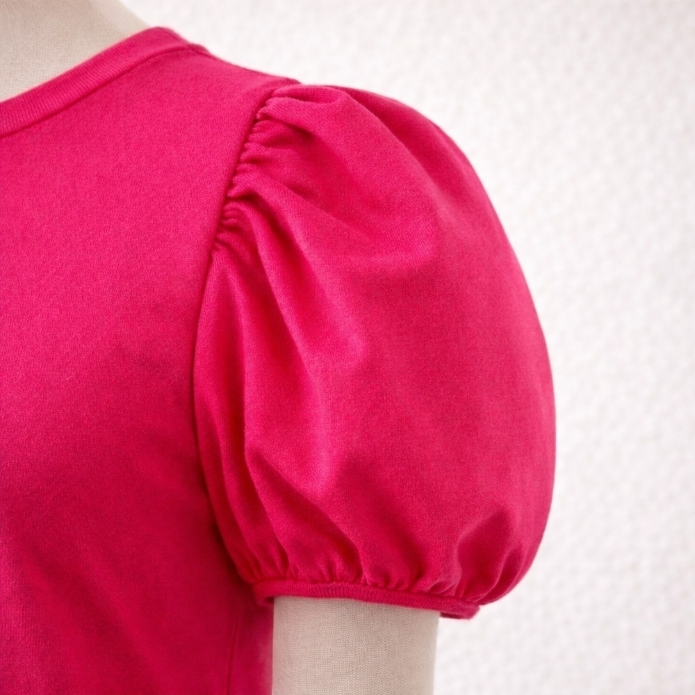 English Factory Hot Pink Peplum Babydoll Feminine Top Puff Sleeves Size Medium - Picture 5 of 10